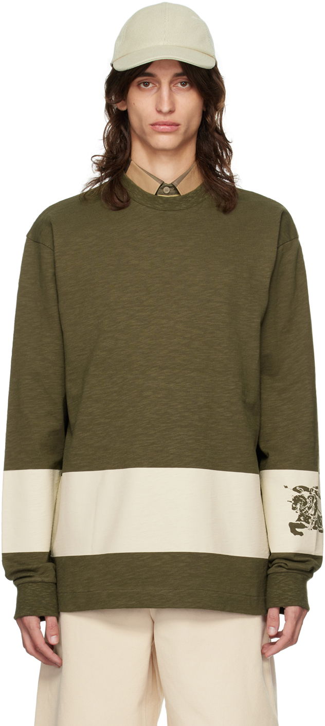 Футболка Burberry Green EKD Stripe Long Sleeve T-Shirt Зелений | 8091889