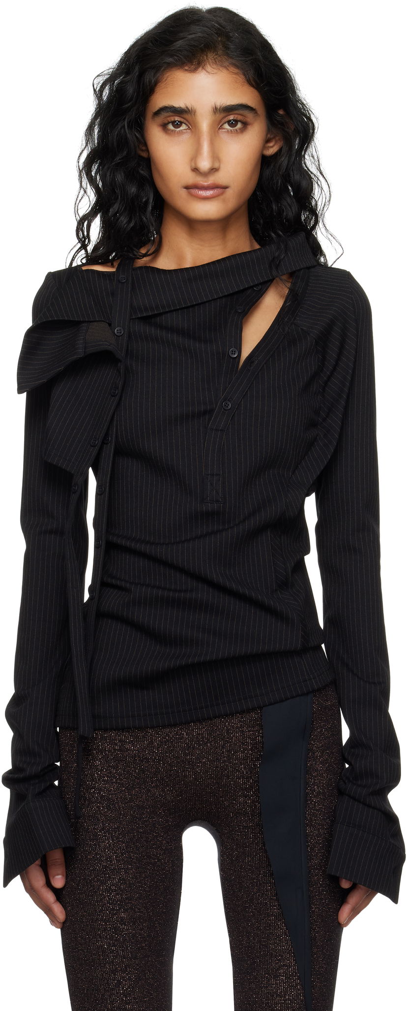 Сорочка Ottolinger Ada Pinstripe Asymmetric Long Sleeve Blouse чорний | 102-105904-01