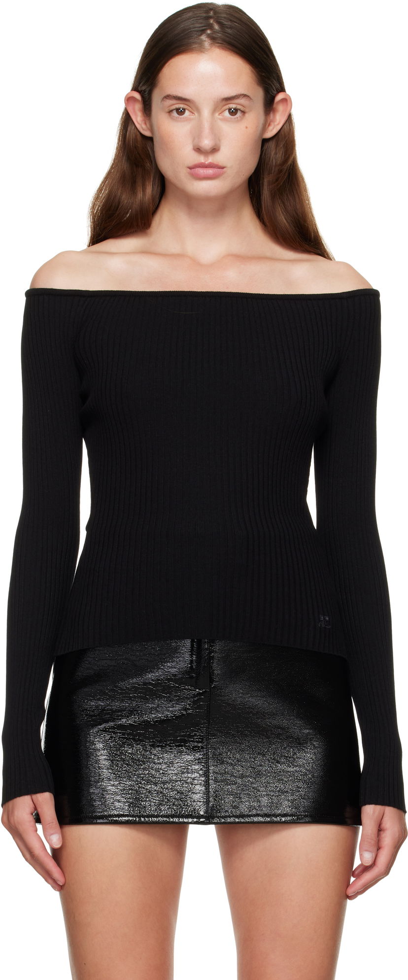 Cветр Courrèges Courrèges Off Shoulder Rib Knit Top чорний | 325MTO429FI0001