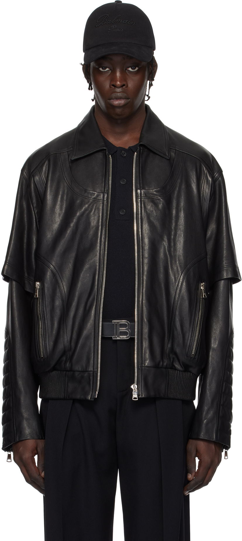 Куртка бомбер Balmain Balmain Layered Leather Jacket чорний | EH1TF936LC62