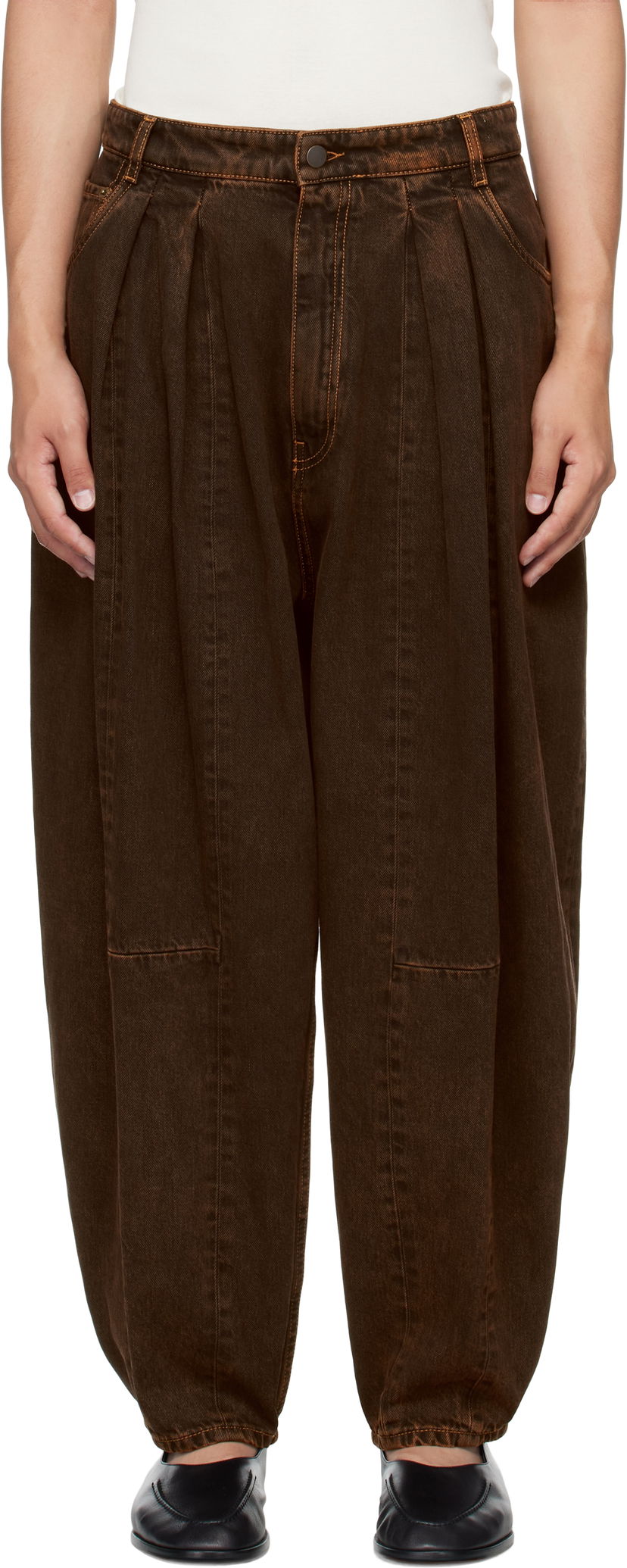 Штани HED MAYNER Hed Mayner Pleated Denim Trousers Коричневий | HMMB67030A-HB252
