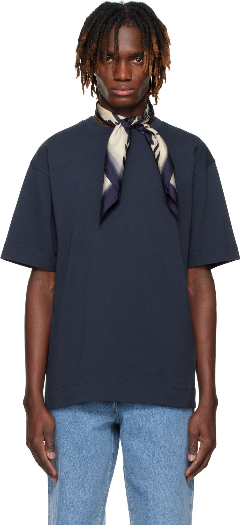 Футболка Dries Van Noten Dries Van Noten Boxy Cotton T-Shirt темно-синій | 251-021111-1603