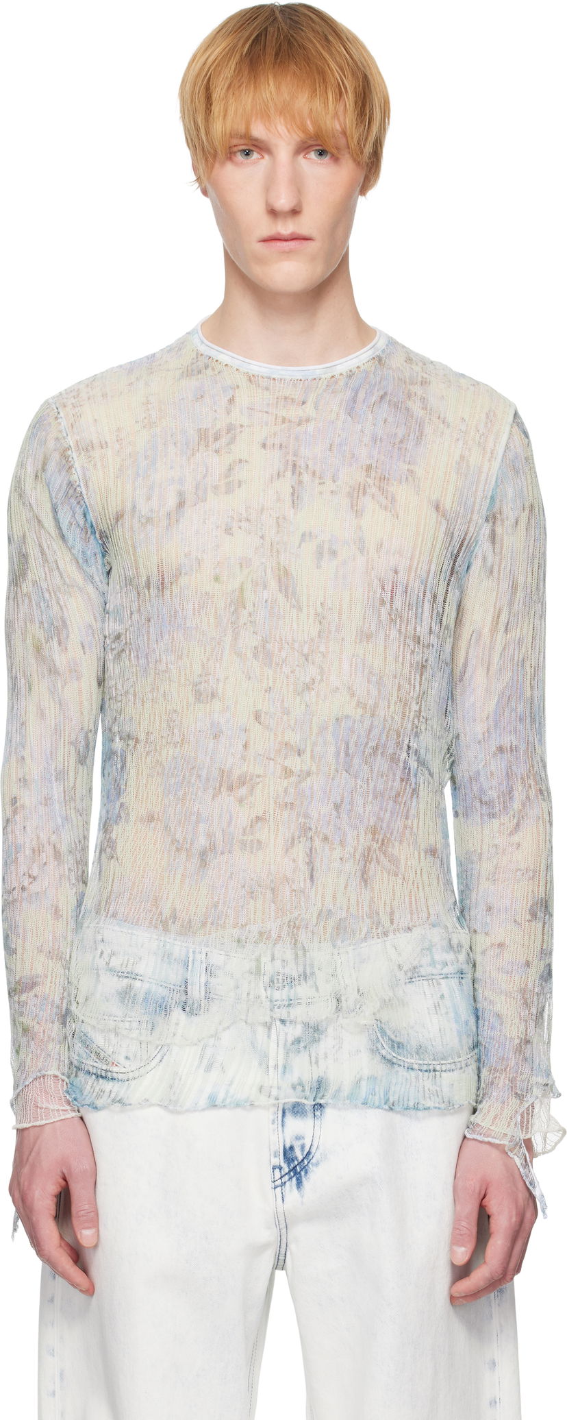 Cветр Diesel Diesel K-Aasmos-A Sheer Floral Long Sleeve Синій | A18017-0AFBT-8FG