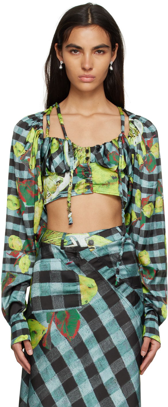 Кроп-топи Ottolinger Ottolinger Lemon Gingham Tie-Front Crop Top Зелений | 1101204