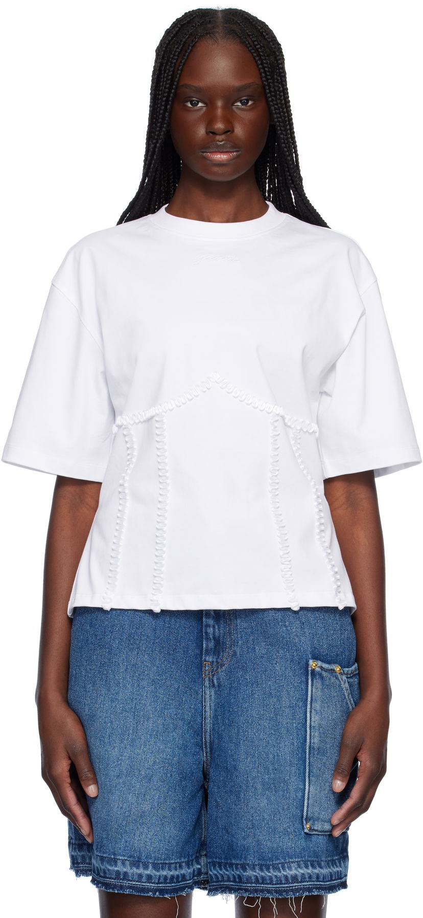 Футболка GANNI Ganni Cotton Tie Back T-Shirt білий | T4149