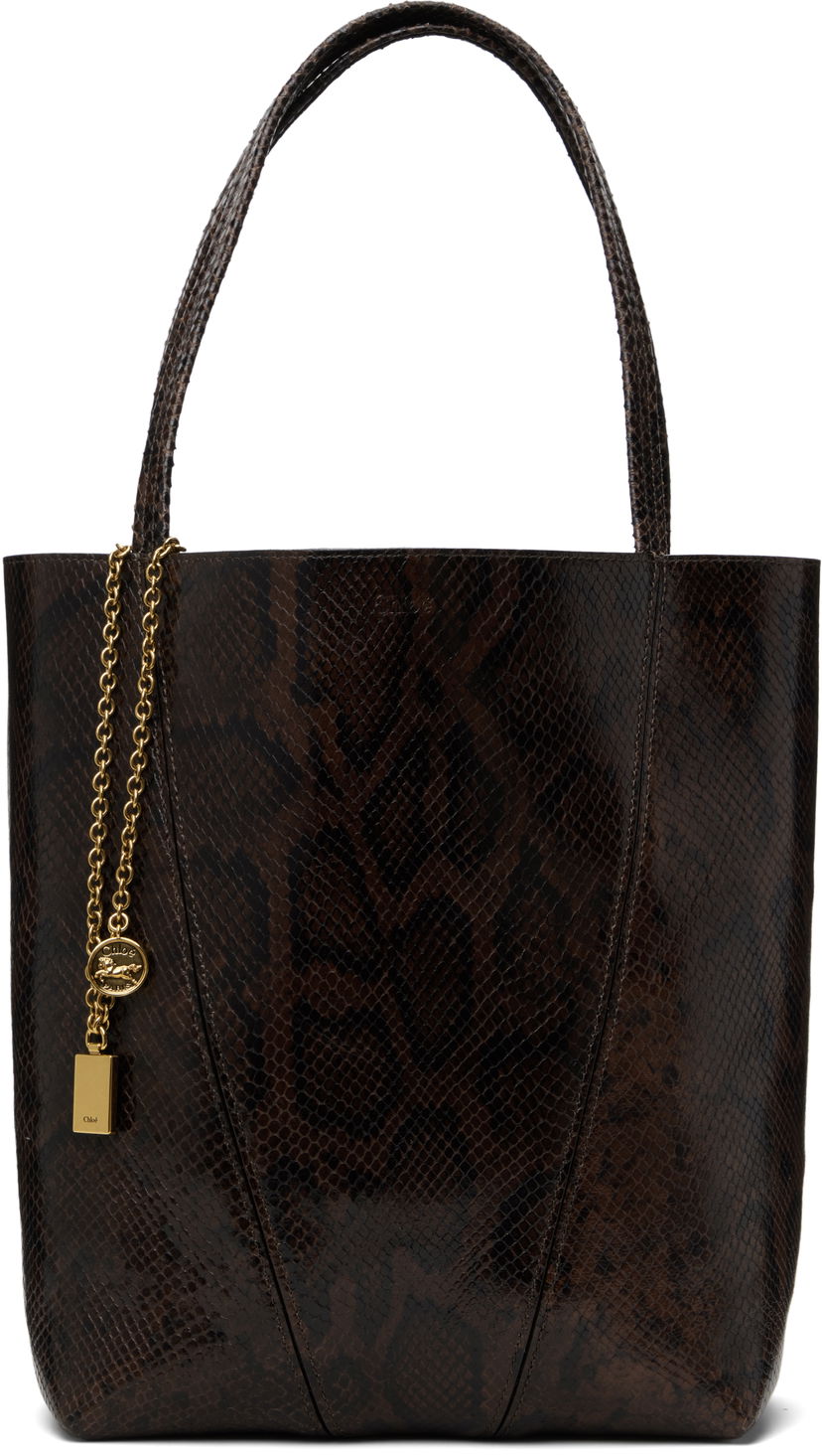сумка-тоут CHLOÉ Chloé 'Spin' Snakeskin Tote Коричневий | CH25US811P20
