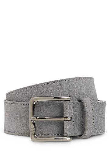 Ремені BOSS Suede Belt with Gunmetal Buckle Сірий | 50537177