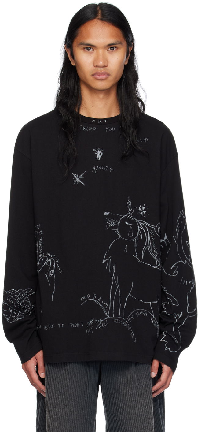 Cветр We11done We11done Graphic Long Sleeve T-Shirt чорний | WD-TT2-24-756-U-BK
