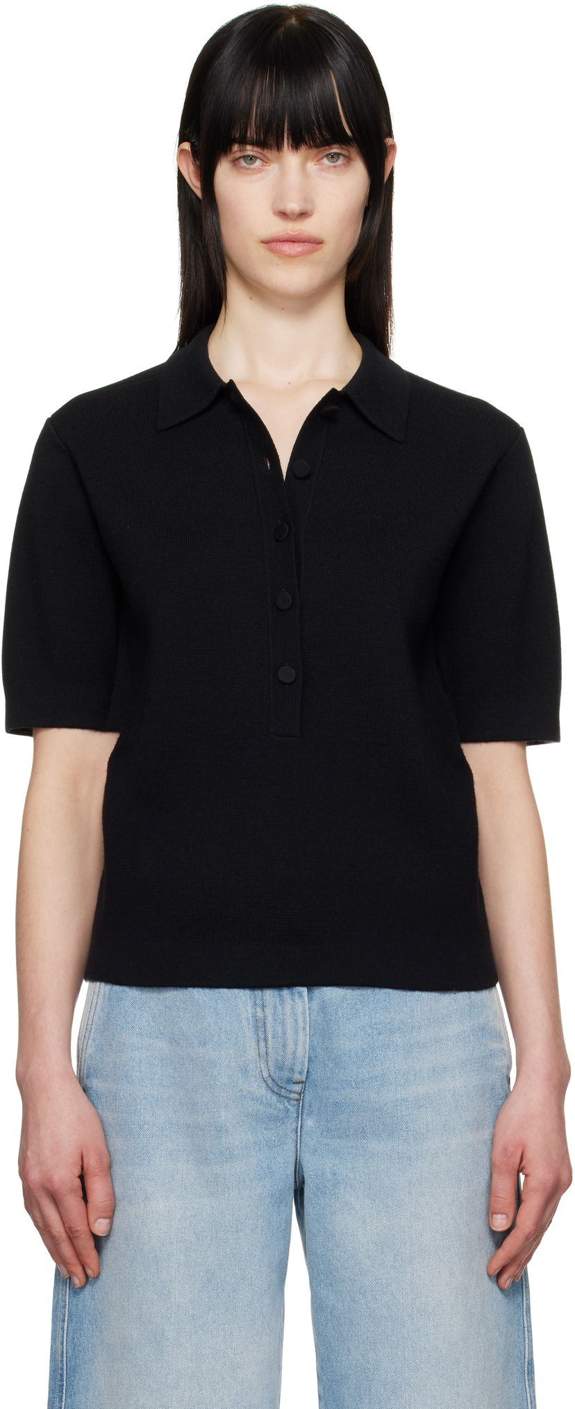 Сорочка поло Dries Van Noten Dries Van Noten Merino Polo чорний | 251-011203-1700