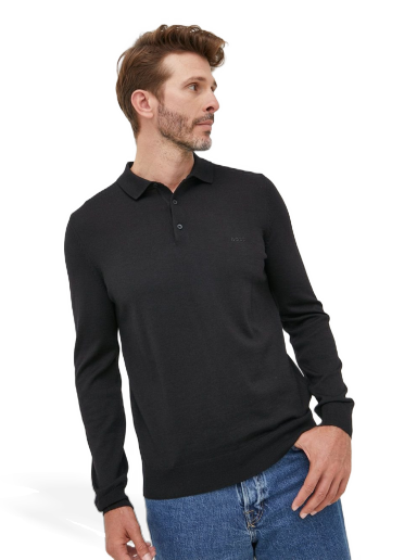 Cветр BOSS Polo Sweater Virgin Wool Logo чорний | 50476357