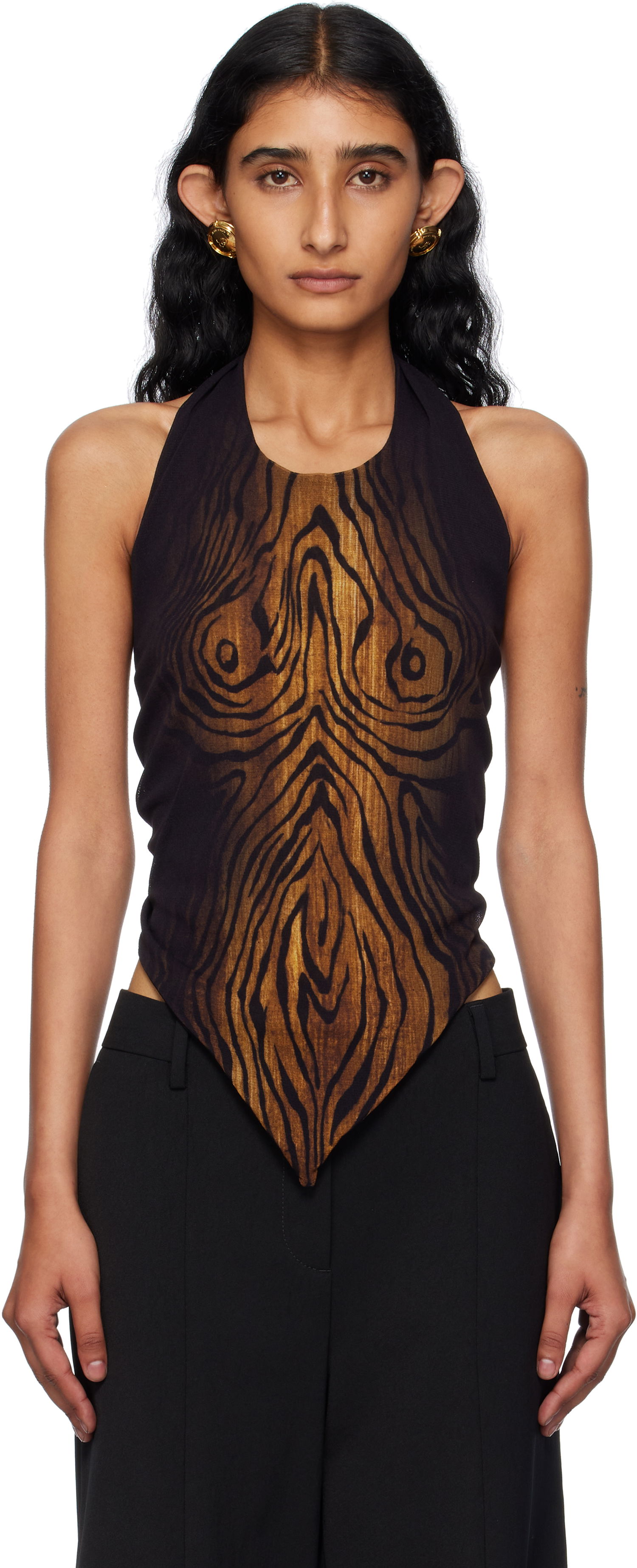 Безрукавка Jean Paul Gaultier Jean Paul Gaultier Scarf Print Wood Halter Top чорний | 25/03-W-TO316-M002P-0060, 0