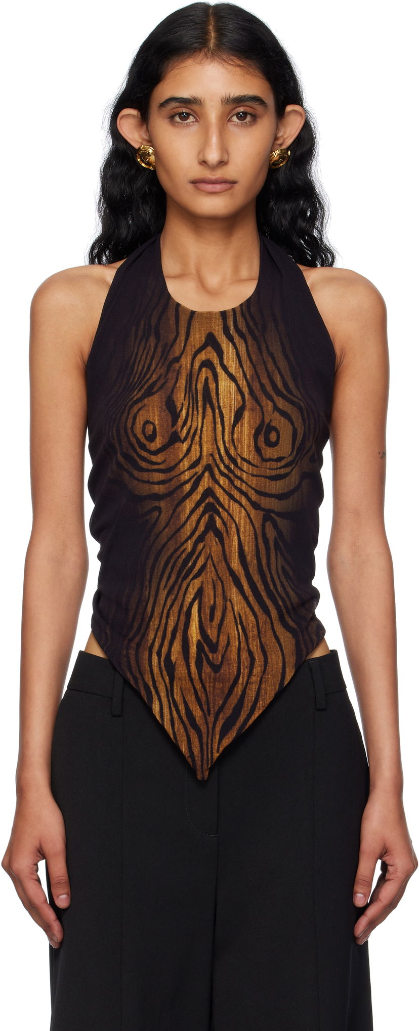 Безрукавка Jean Paul Gaultier Jean Paul Gaultier Scarf Print Wood Halter Top чорний | 25/03-W-TO316-M002P-0060