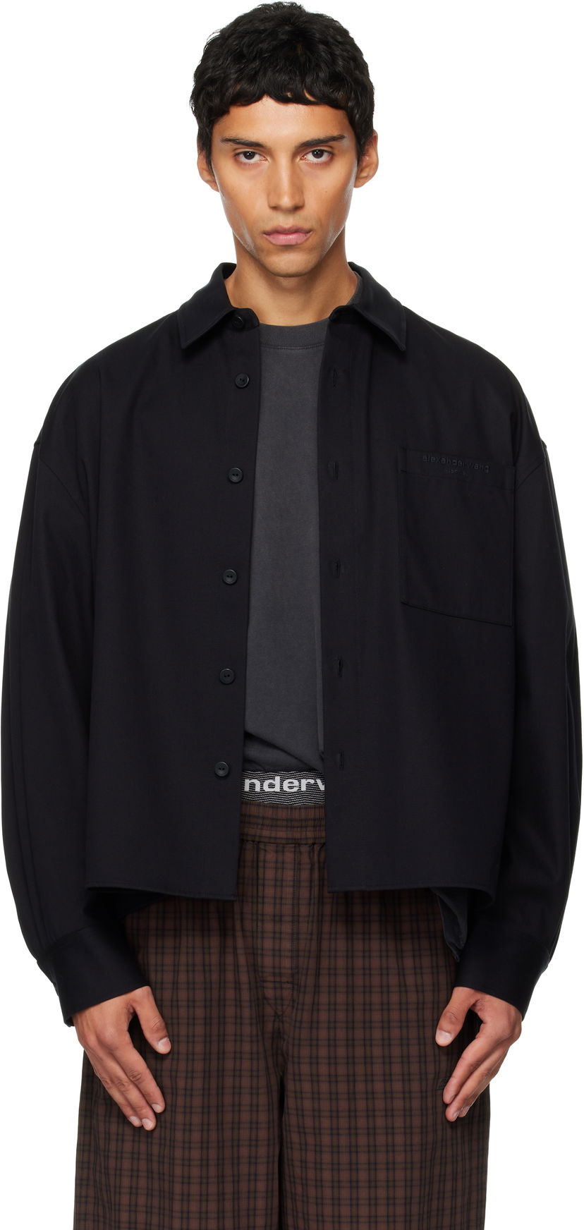 Сорочка Alexander Wang Alexander Wang Boxy Cropped Long Sleeve Shirt чорний | 6WC3251092