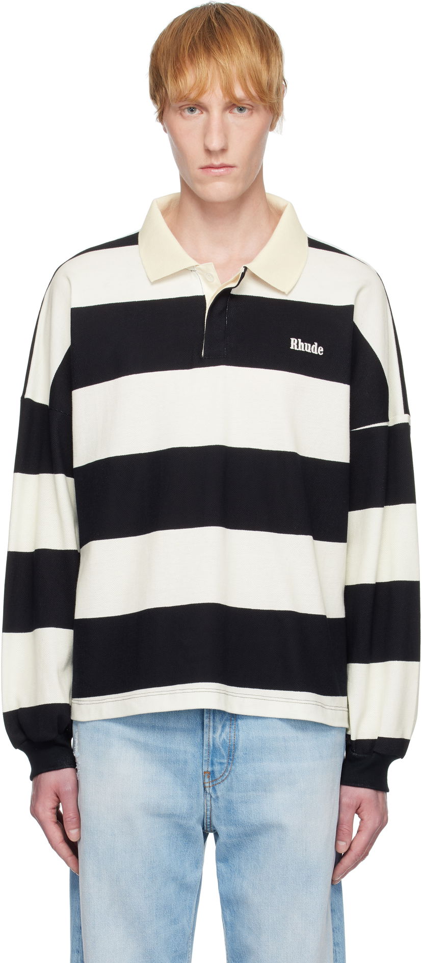 Сорочка поло Rhude Rhude Striped Piqué Polo білий | RHSS25PO03012