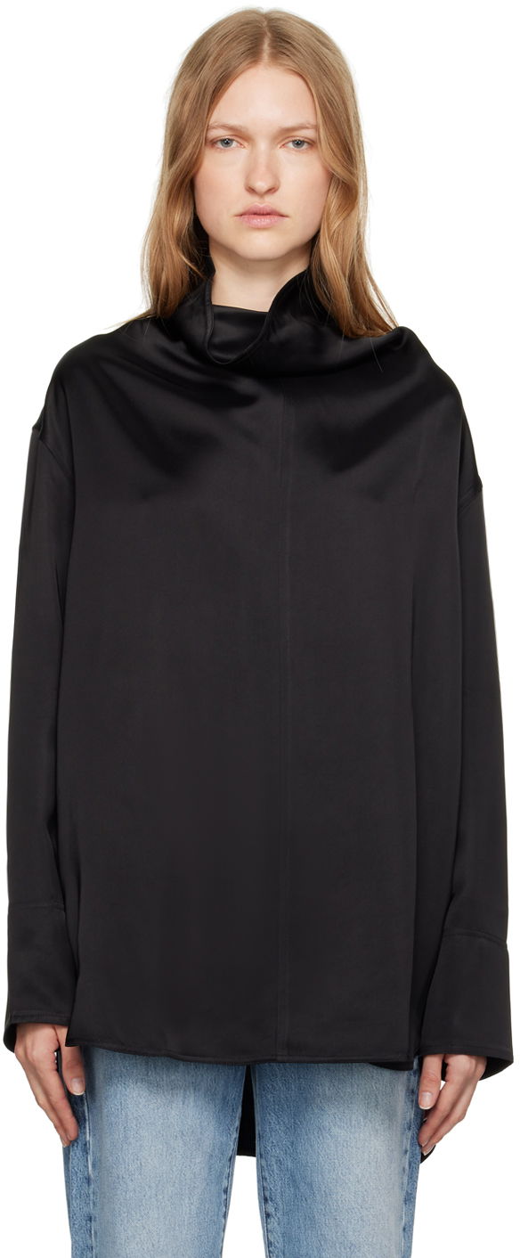 Сорочка TOTEME Funnel Neck Satin Blouse чорний | 244-WRT0371-FB0208