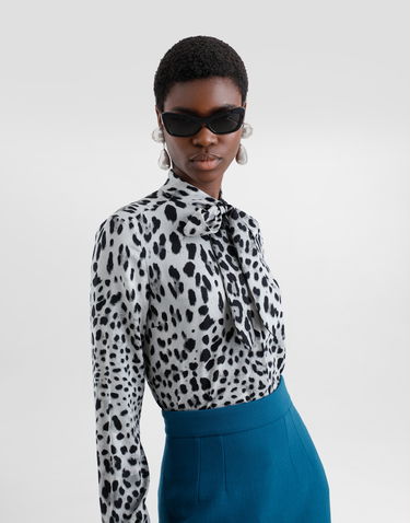Сорочка Dolce & Gabbana Leopard Charmeuse With Bow білий | F5T19TFSADDHI13N, 3