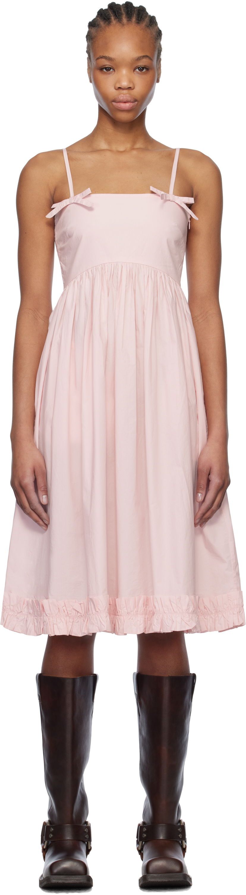 плаття GANNI GANNI Cotton Poplin Strap Midi Dress Рожевий | W0325