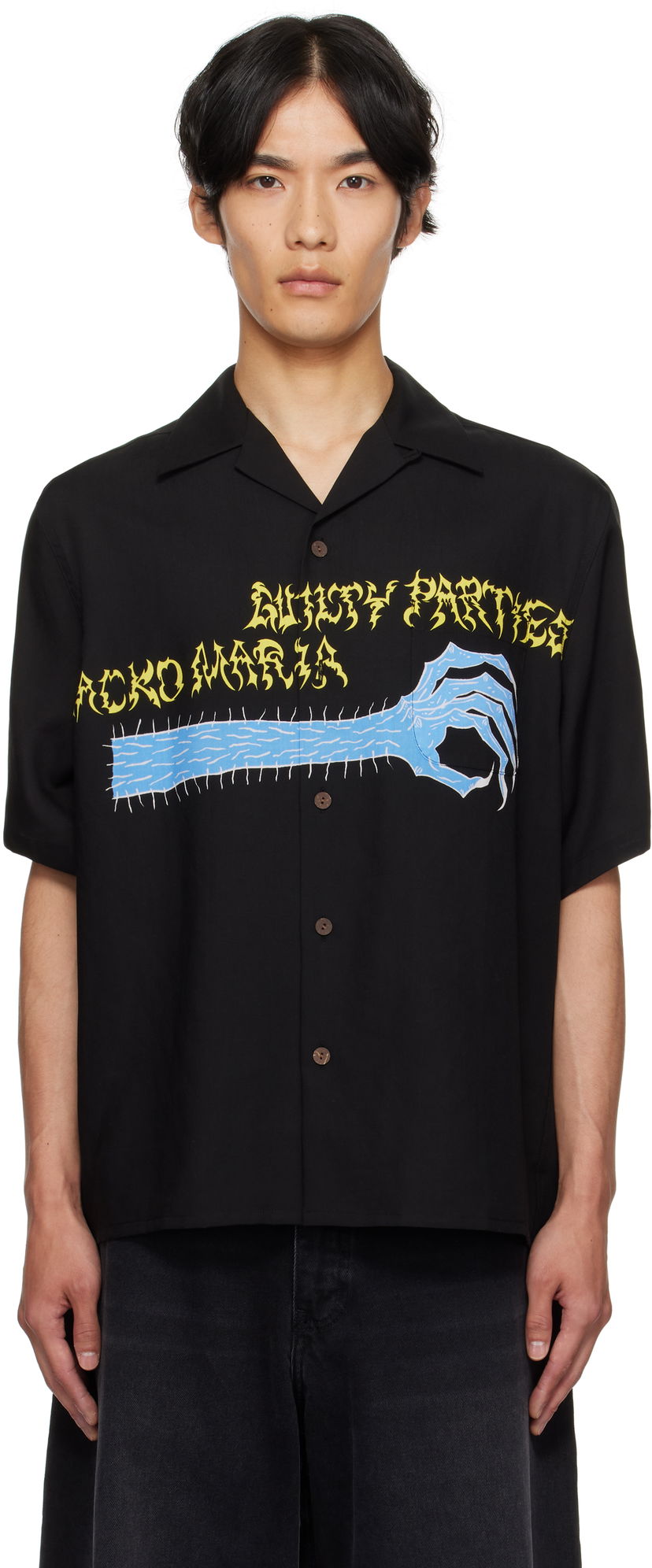 Сорочка WACKO MARIA WACKO MARIA x NECKFACE Short Sleeve Shirt чорний | NECKFACE-WM-HI20