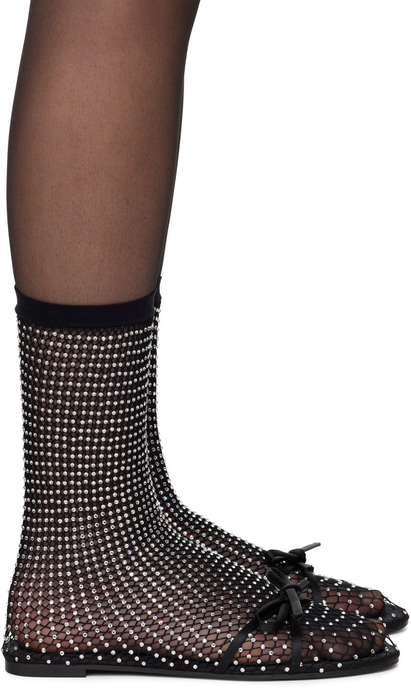 Шкарпетки Balenciaga Balenciaga Leopold Crystal-Embellished Mesh Ballerina Flats чорний | 821043 W2EA2