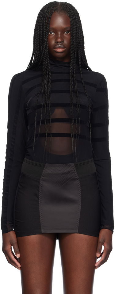 Футболка Jean Paul Gaultier Jean Paul Gaultier Striped Flocked Semi-Sheer Turtleneck Bodysuit чорний | 24/30-F-BD048I-T004-0000, 0