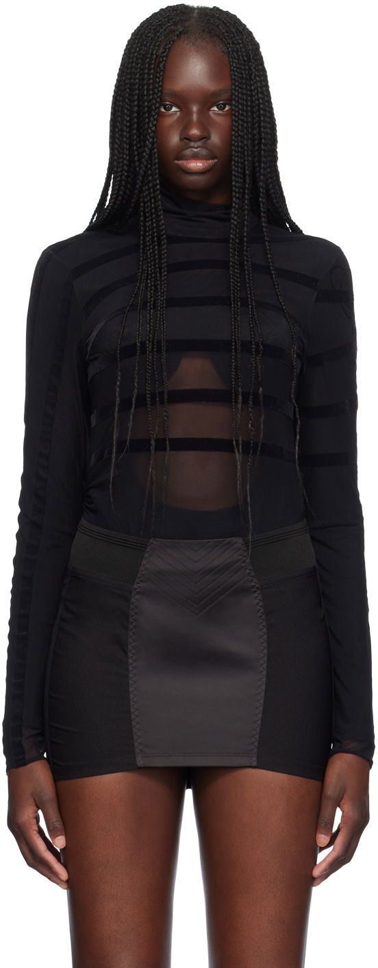 Футболка Jean Paul Gaultier Jean Paul Gaultier Striped Flocked Semi-Sheer Turtleneck Bodysuit чорний | 24/30-F-BD048I-T004-0000