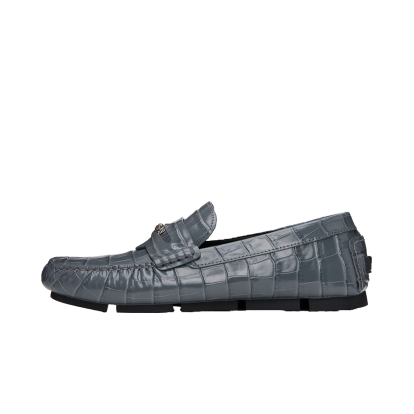 Кросівки та взуття Versace Gray Medusa Croc-Effect Driver Loafers Сірий | 1013960_1A09881