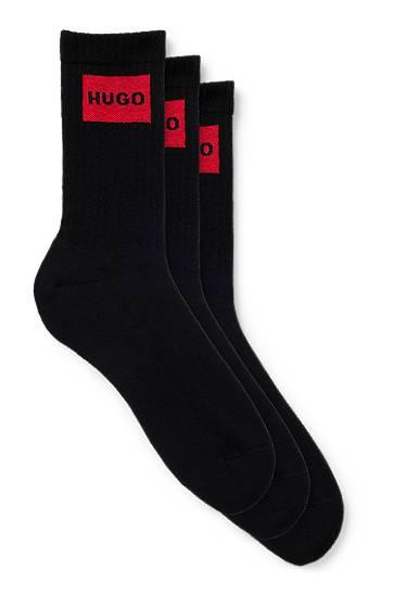 Шкарпетки BOSS Three-Pack of Short Socks with Logo Labels, HUGO чорний | 50531515