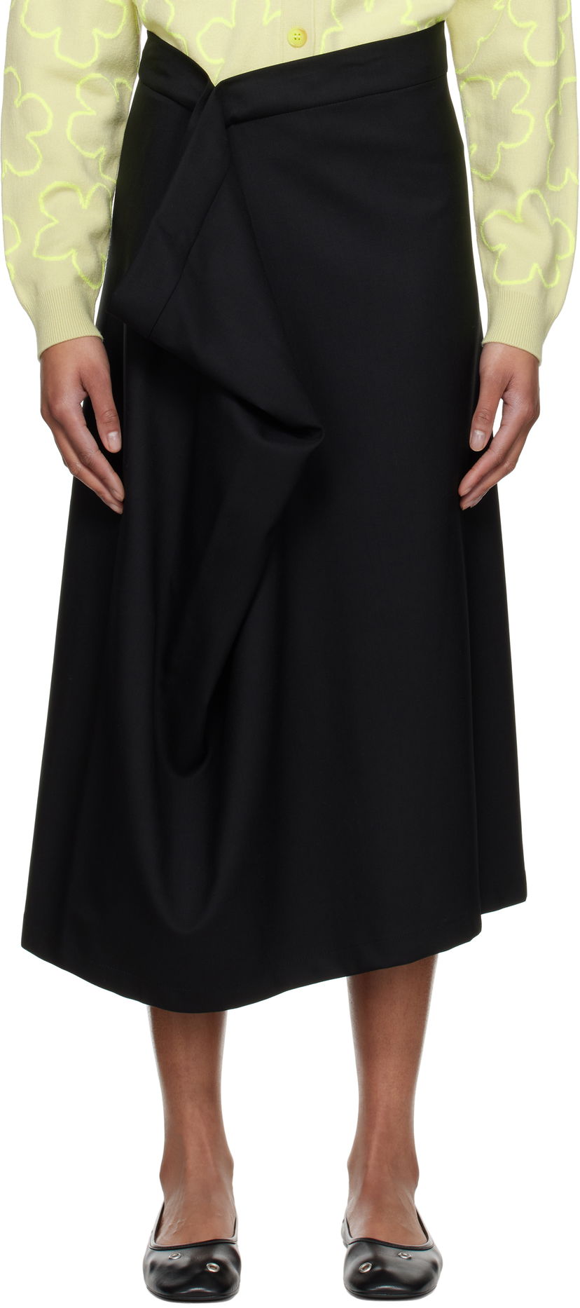 Спідниця KENZO Kenzo Paris Virgin Wool Draped Midi Skirt чорний | FF52JU3149RA