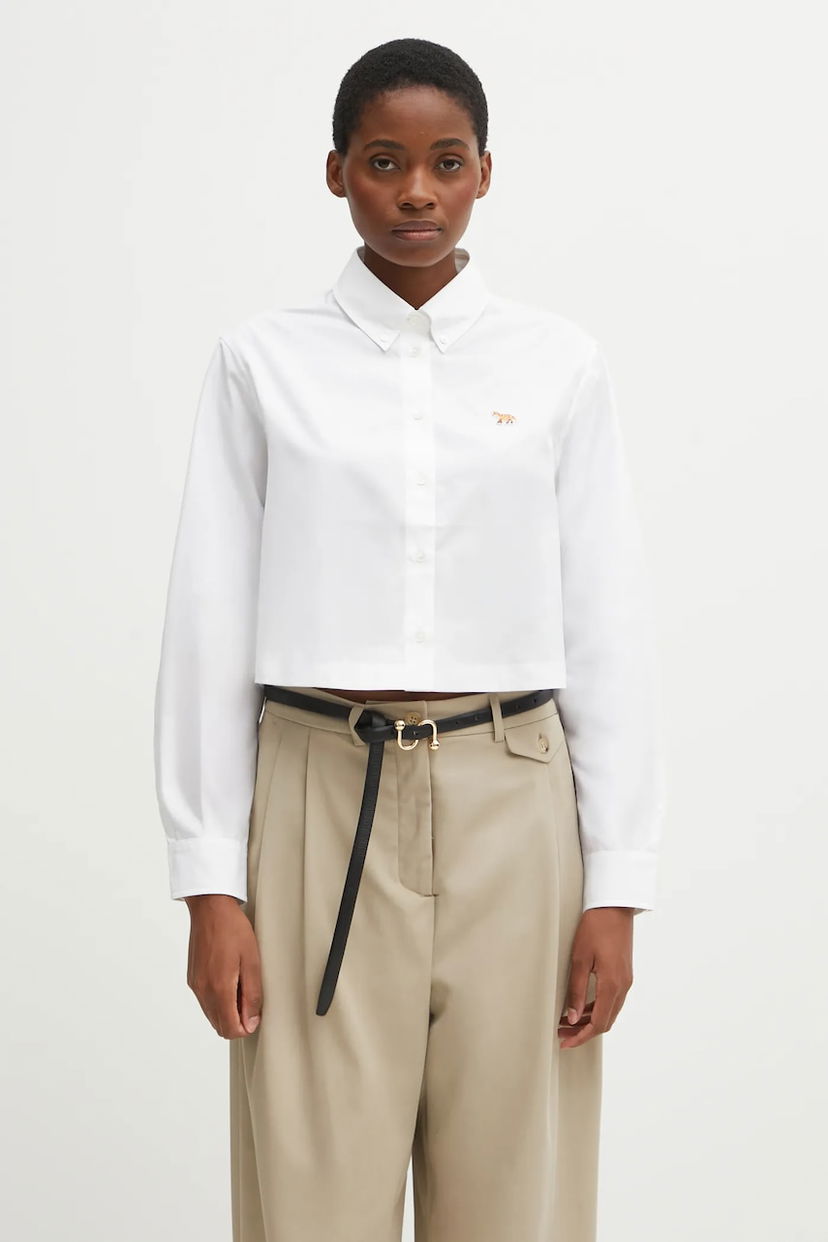 Сорочка MAISON KITSUNÉ Maison Kitsuné Baby Fox Cropped Relaxed Classic Collar Shirt білий | PW00405WC0026