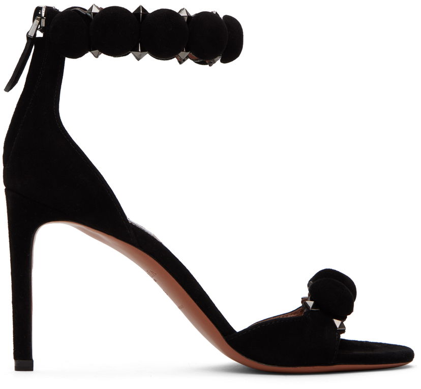 Кросівки та взуття Alaïa ALAÏA Bombe Suede Heeled Sandals чорний | AA3S770C0C16