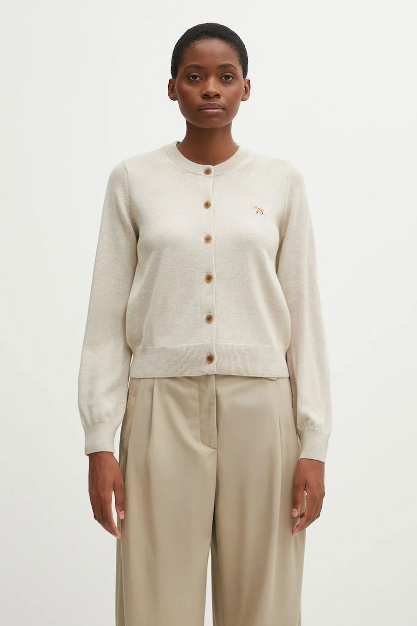 Cветр MAISON KITSUNÉ Baby Fox Merino Regular Cardigan бежевий | PW00502KT1181