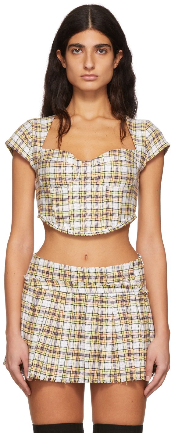 Кроп-топи GUIZIO Guizio Plaid Corset Crop Top Жовтий | DGF21C1014
