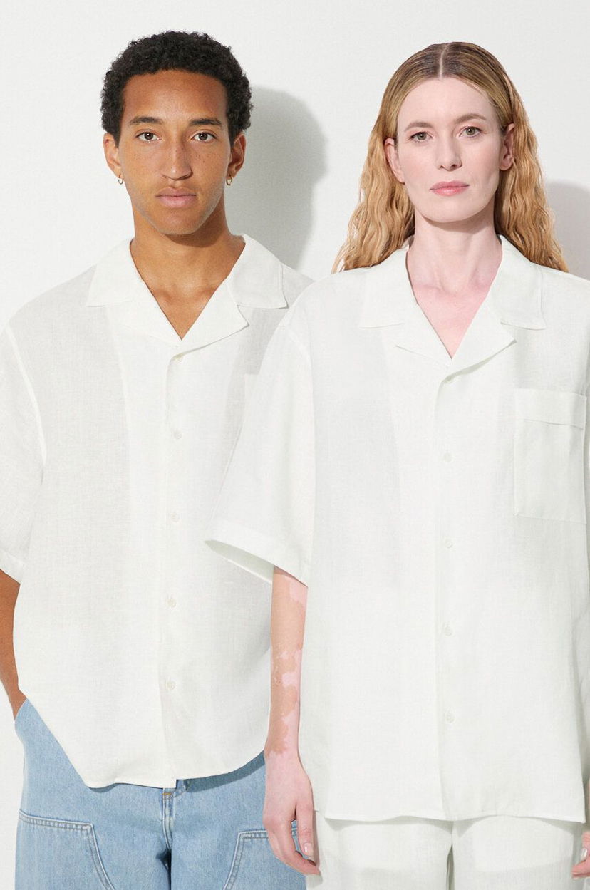 Сорочка PANGAIA Pangaia DNA Linen Camp Collar Relaxed Shirt білий | 10002046