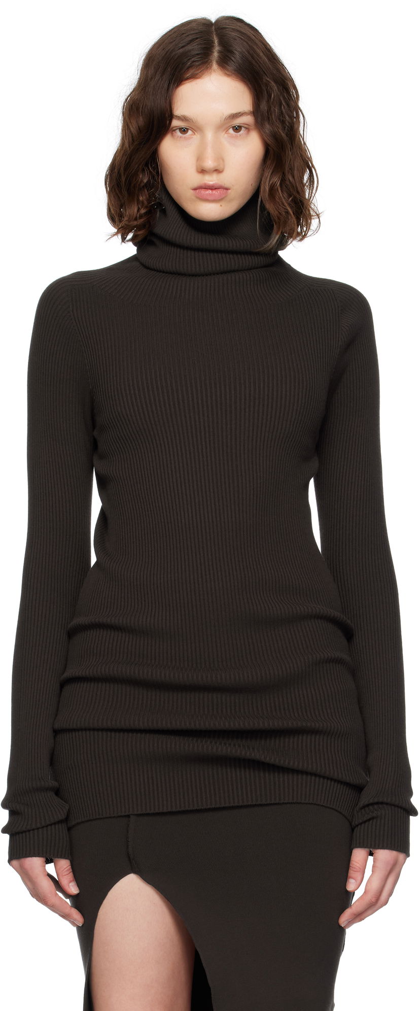 Cветр Rick Owens Rick Owens Ribbed Knit Turtleneck Top Коричневий | RP02E4614 RIBVI