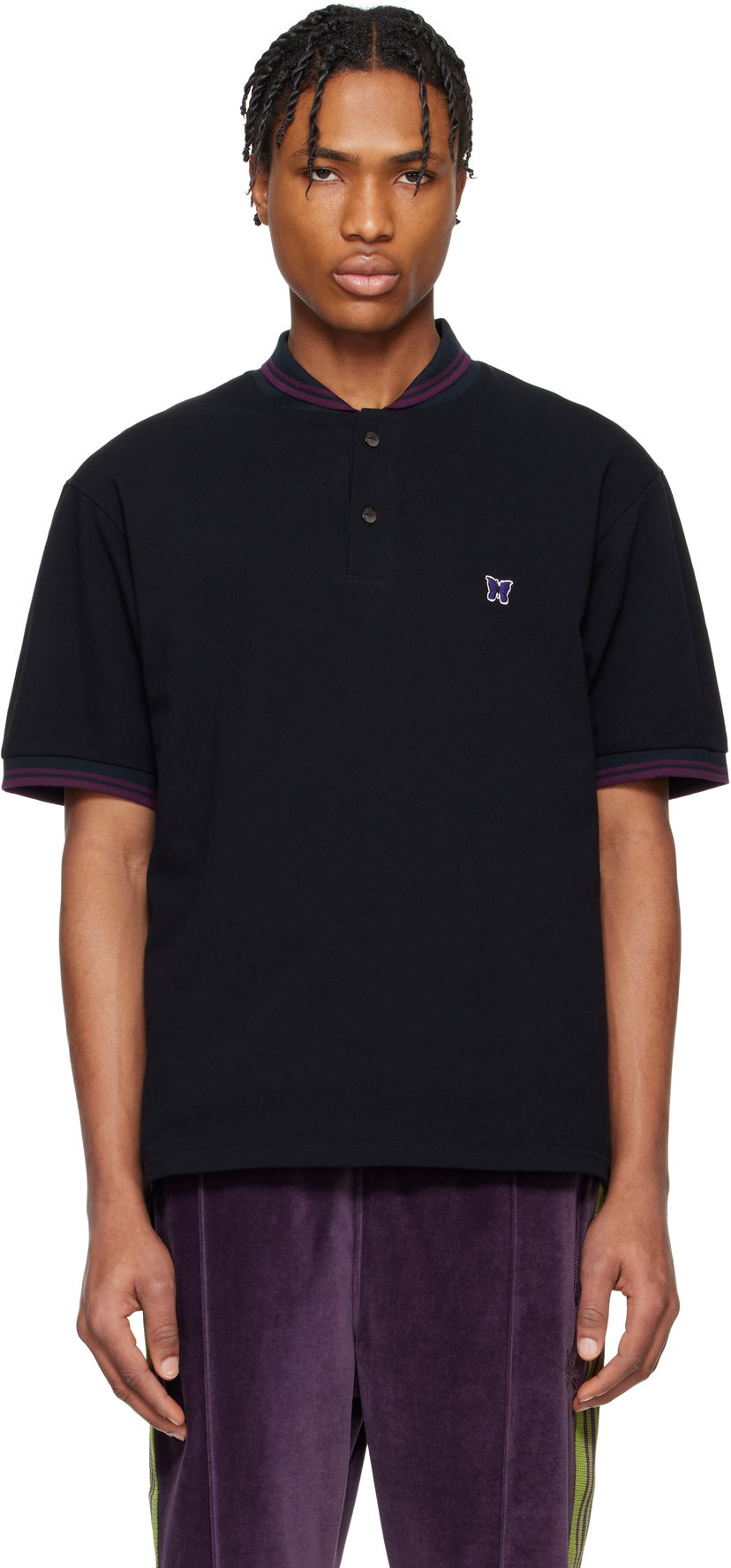 Сорочка поло Needles Needles Shawl Collar Polo чорний | QV354