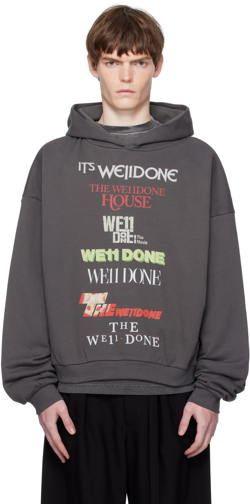 Світшоти We11done We11done Multi Logo Print Hoodie Сірий | WD-TH2-25-832-U-GY
