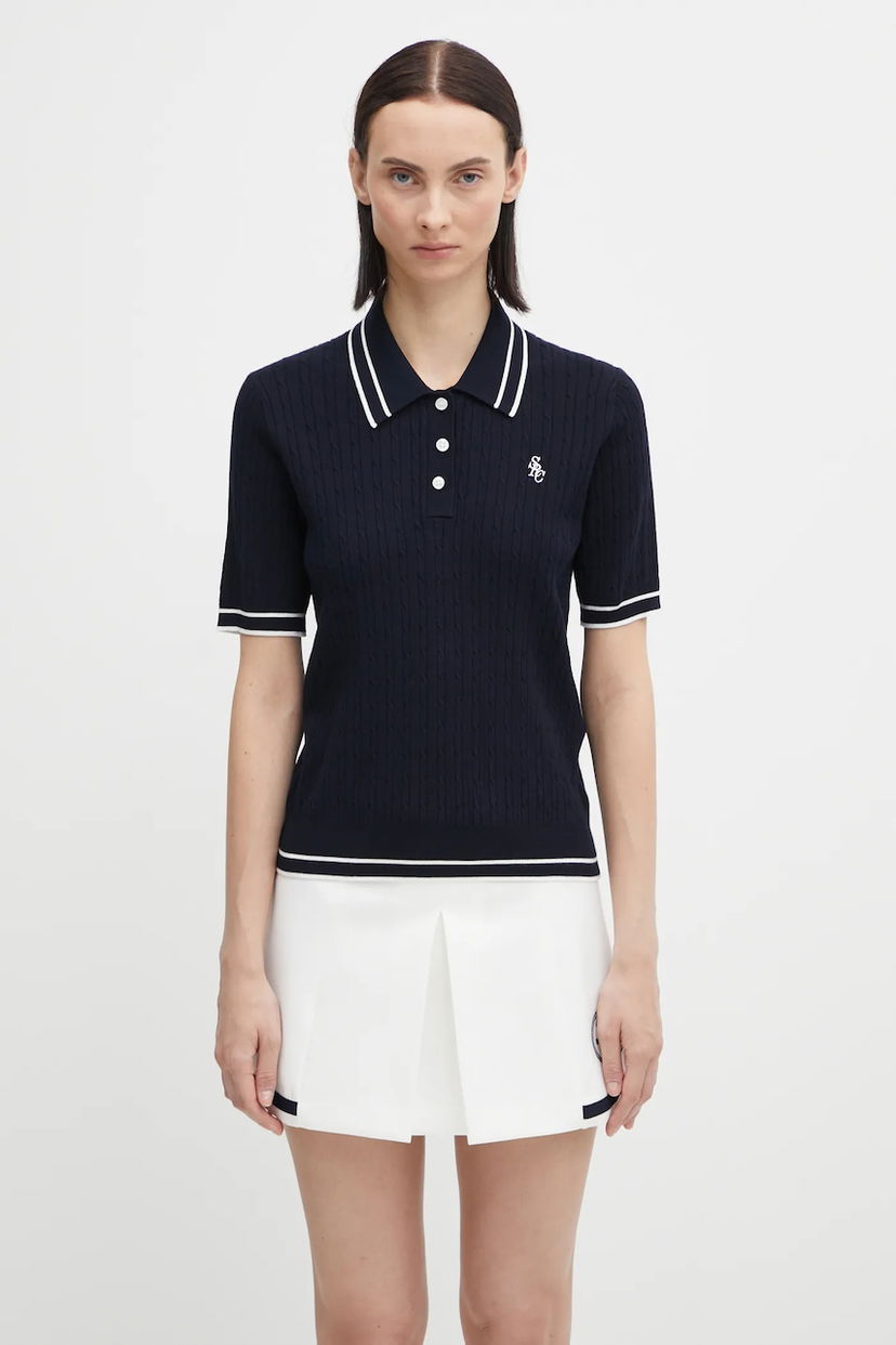 Сорочка поло Sporty & Rich Sporty & Rich Src Mini Cable Polo Shirt темно-синій | TO068621302BL107