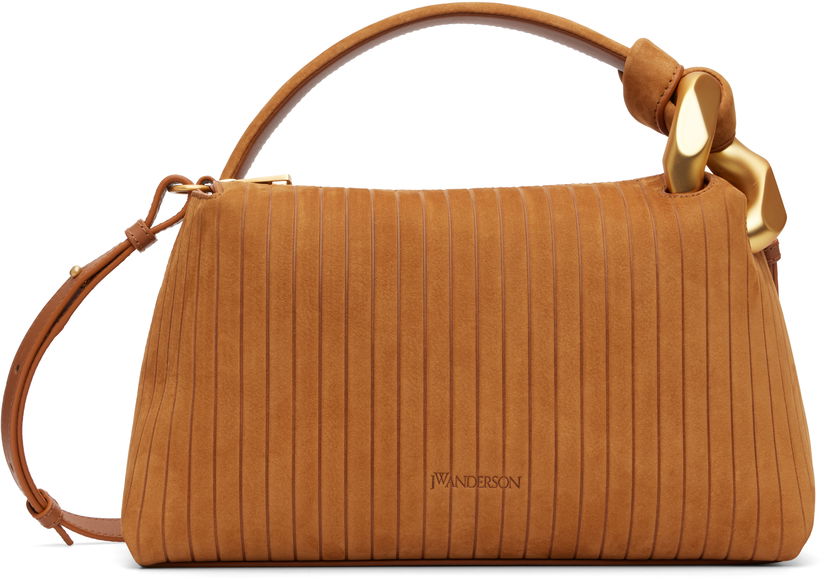 Сумка JW Anderson The JWA Corner Pleated Suede Shoulder Bag with Sculptural Chain Handle Коричневий | HB0755-LA0375
