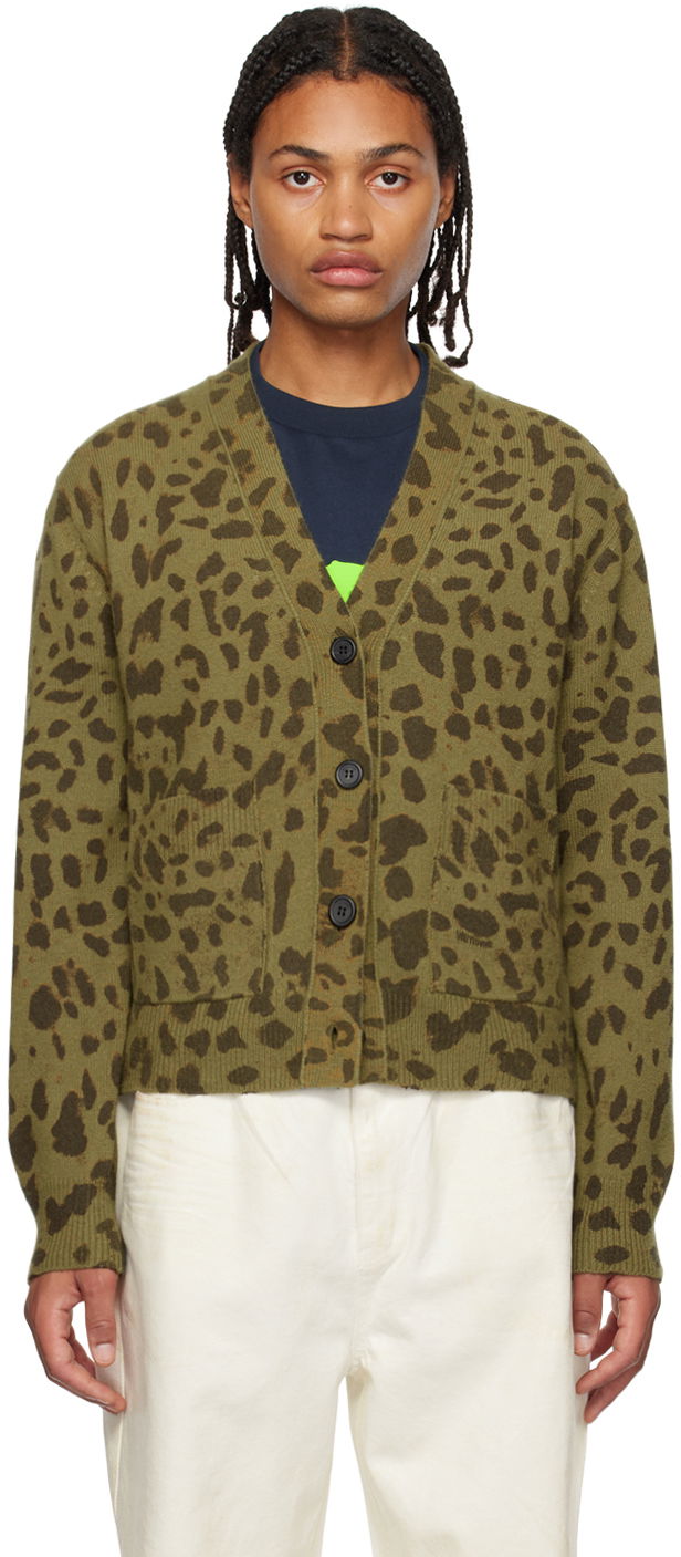Cветр We11done We11done Leopard Print Cardigan Зелений | WD-KC3-23-622-U-KK