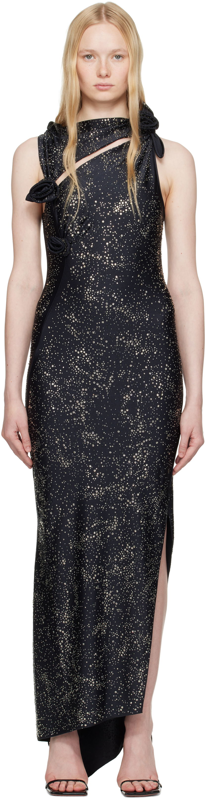 плаття Coperni Coperni Crystal-Embellished Asymmetric Flower Maxi Dress чорний | COPR44CRF5001