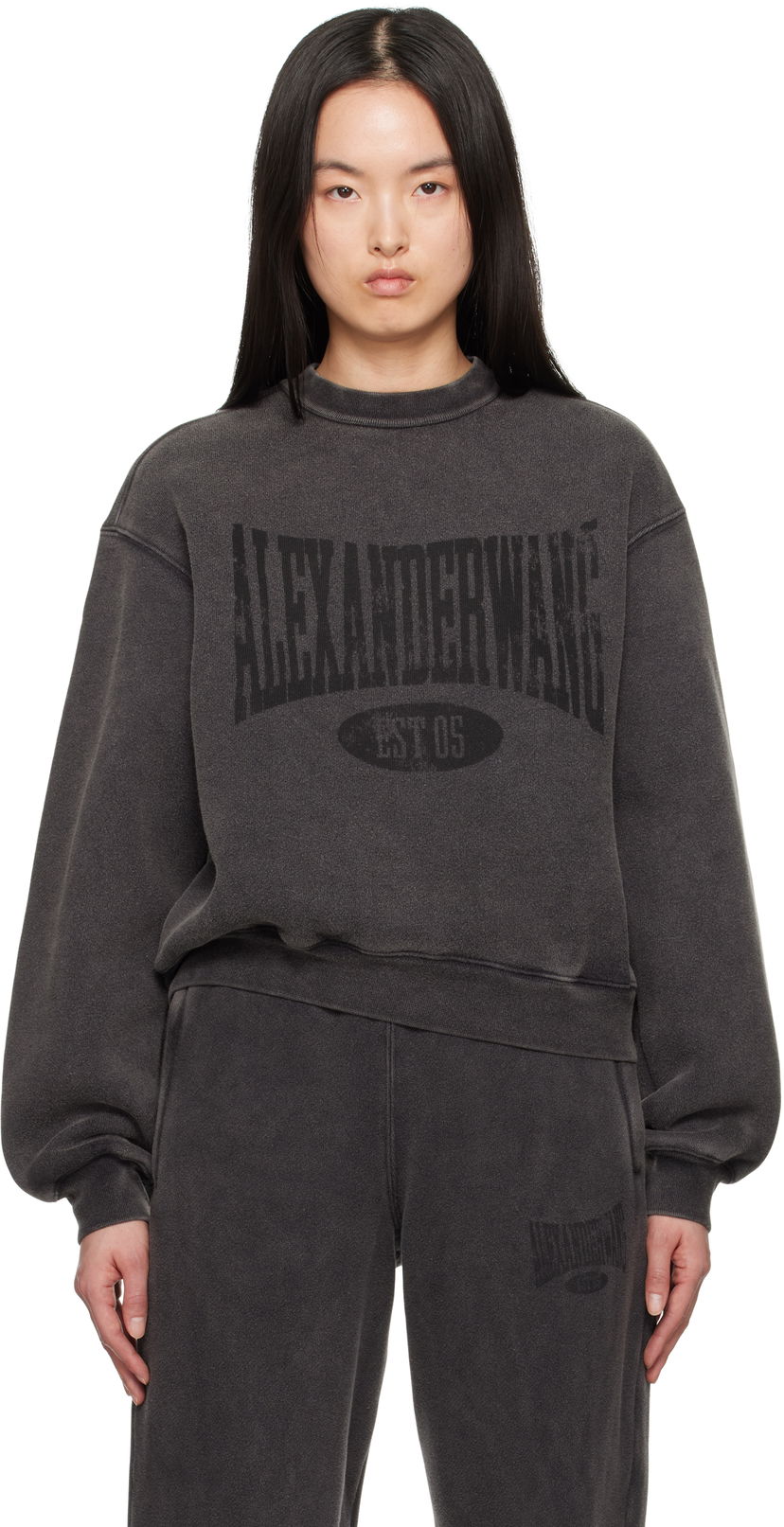 Cветр Alexander Wang Alexander Wang Distressed Logo Sweatshirt Сірий | 4CC2251539