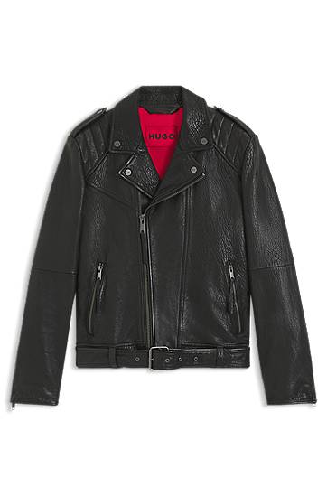 Куртка BOSS Regular-fit biker jacket in buffalo leather чорний | 50542108