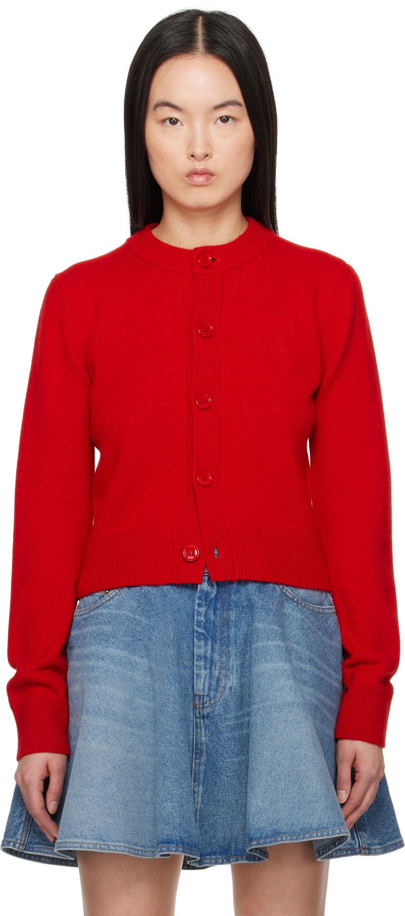 Cветр AMI AMI Paris Ami de Coeur Crewneck Wool Cardigan Червоний | FKC171.KN0071