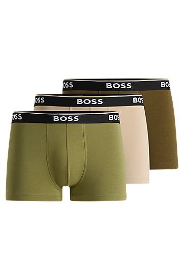 Боксери BOSS BOSS Stretch-Cotton Trunks with Logo Waistbands, Three-Pack Зелений | 50531684