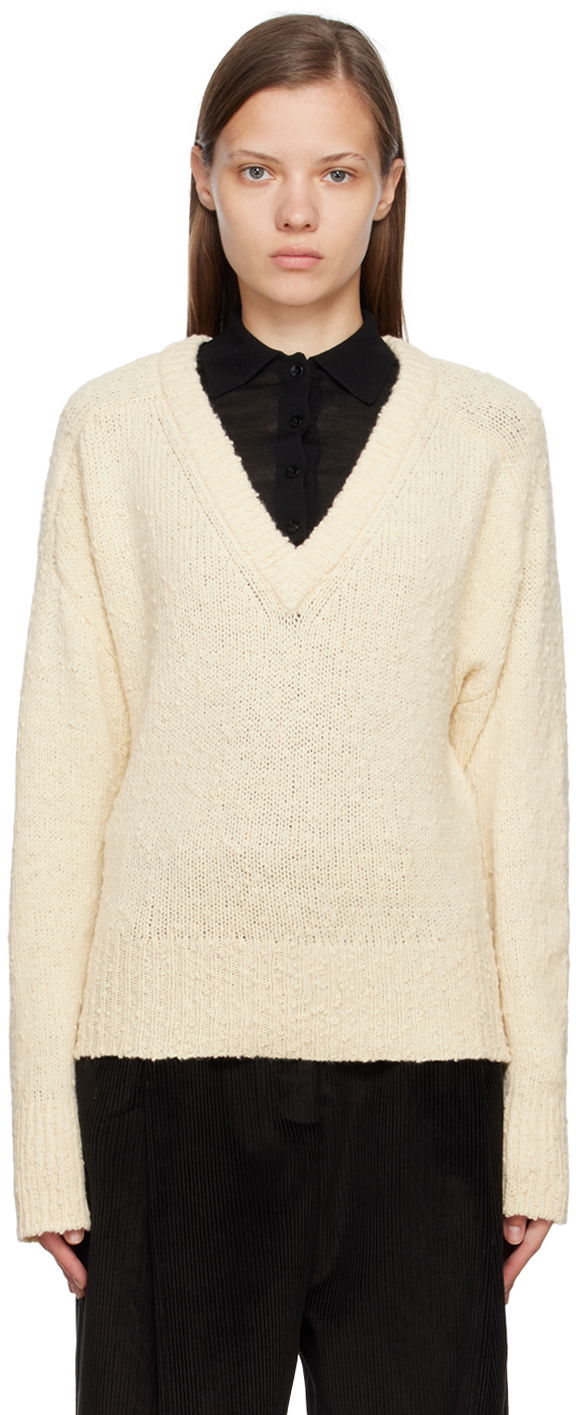 Cветр TOTEME Textured Knit V-Neck Sweater білий | 224-5106-324