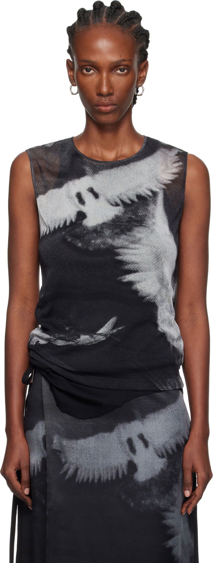 Безрукавка Ann Demeulemeester Ann Demeulemeester Doves Printed Tulle Tank Top чорний | 2520-W-JTO05-FA657-D0097