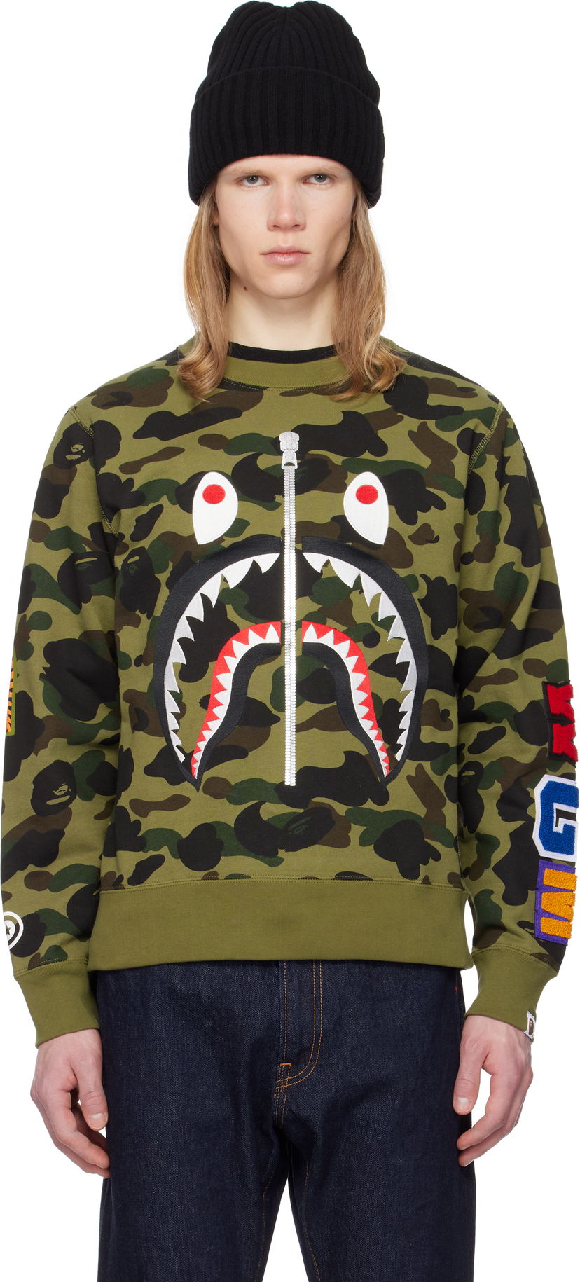 Світшоти BAPE A Bathing Ape 1st Camo Shark Crewneck Sweatshirt Зелений | 001SWK801010M