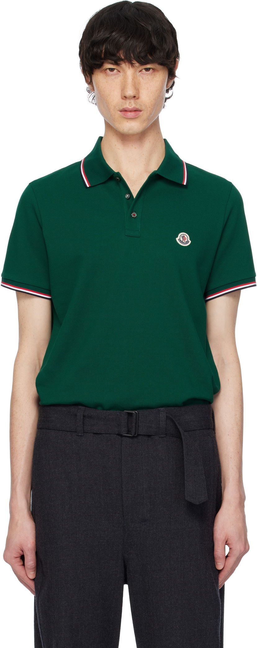 Сорочка поло Moncler Moncler Cotton Piquet Polo Shirt with Tricolor Trim Зелений | K10918A7030084556