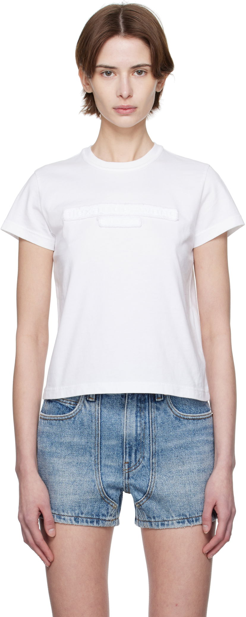 Футболка Alexander Wang Alexander Wang Distressed Logo Cropped T-Shirt білий | 1CC1251991