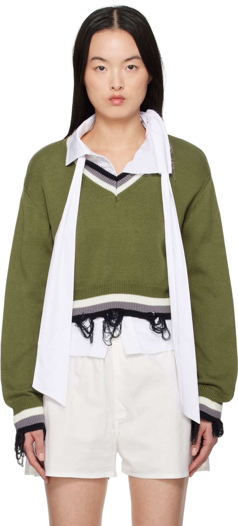 Cветр Ottolinger Ottolinger Cropped V-Neck Sweater Зелений | 10710150701